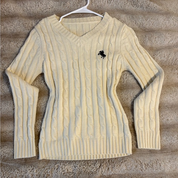SHEIN Sweaters - SHEIN Cream V-Neck Cable-Knit Sweater